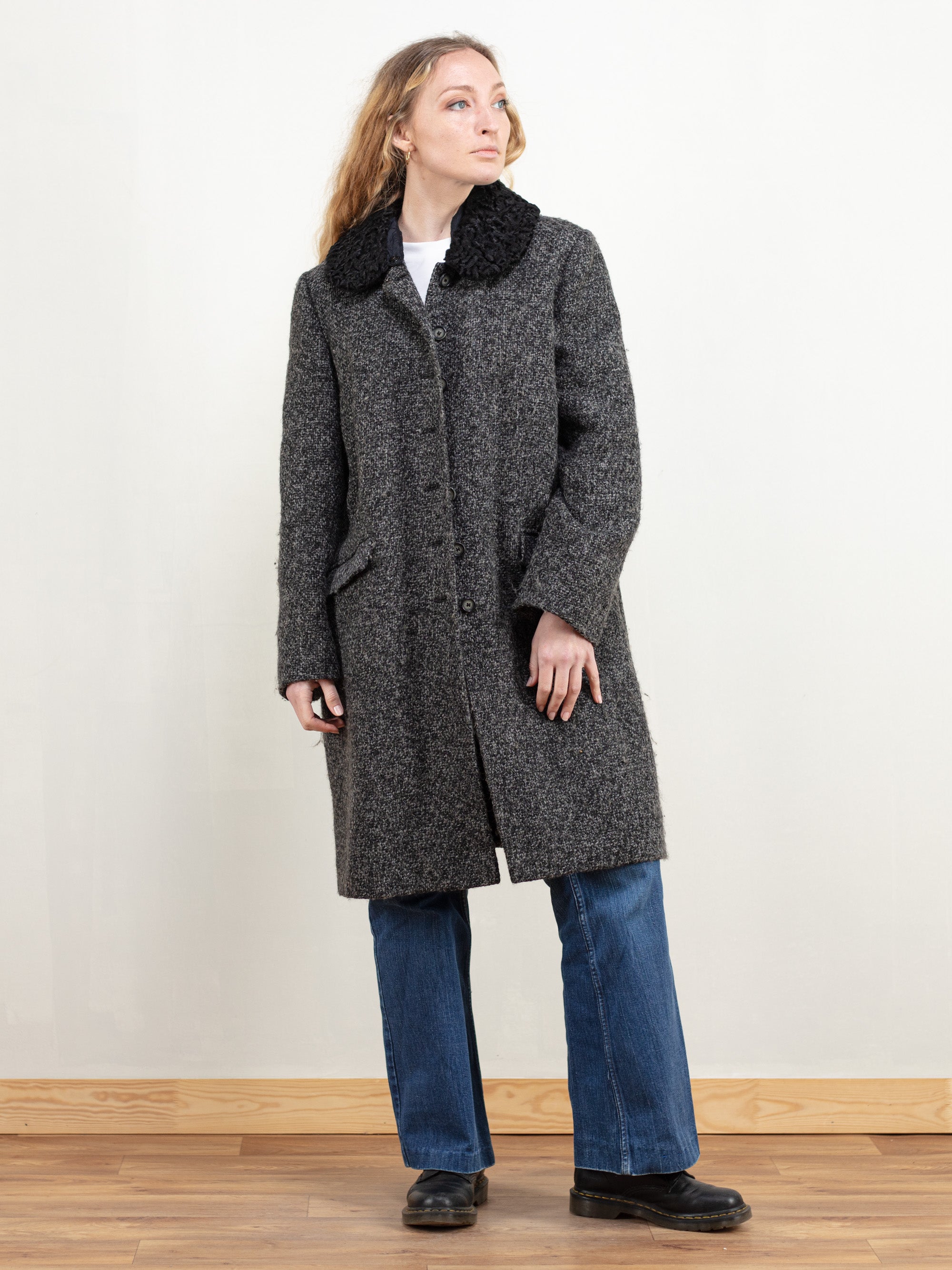 Vintage 80s Wool Midi Coat Grey Blue 16 18 main image 1