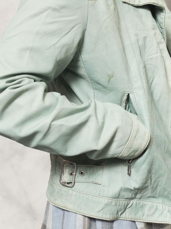 Vintage 80's Women Green Leather Blazer - NorthernGrip