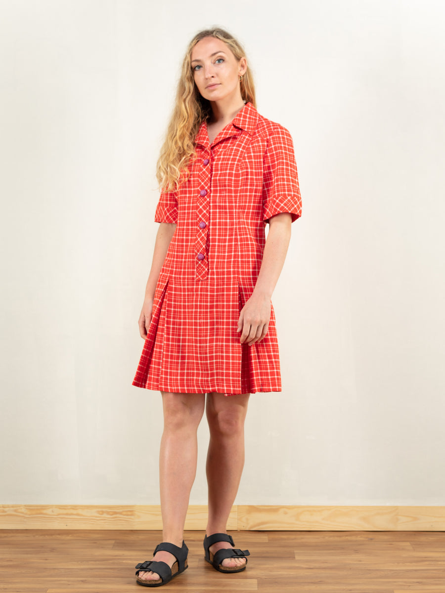 Online Vintage Store 70 s Red Plaid Dress Northern Grip