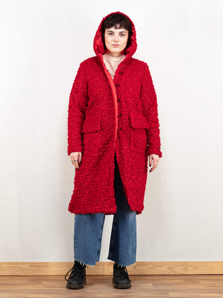 Topshop red borg 2025 coat