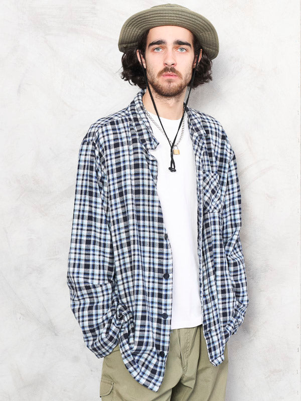 Vintage 90's Men Blue Checked Shirt - NorthernGrip