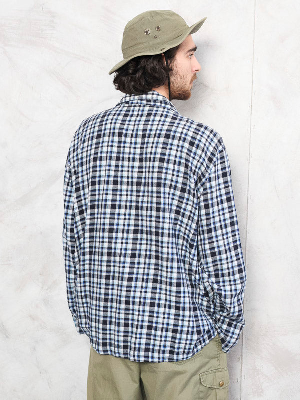 Vintage 90's Men Blue Checked Shirt - NorthernGrip