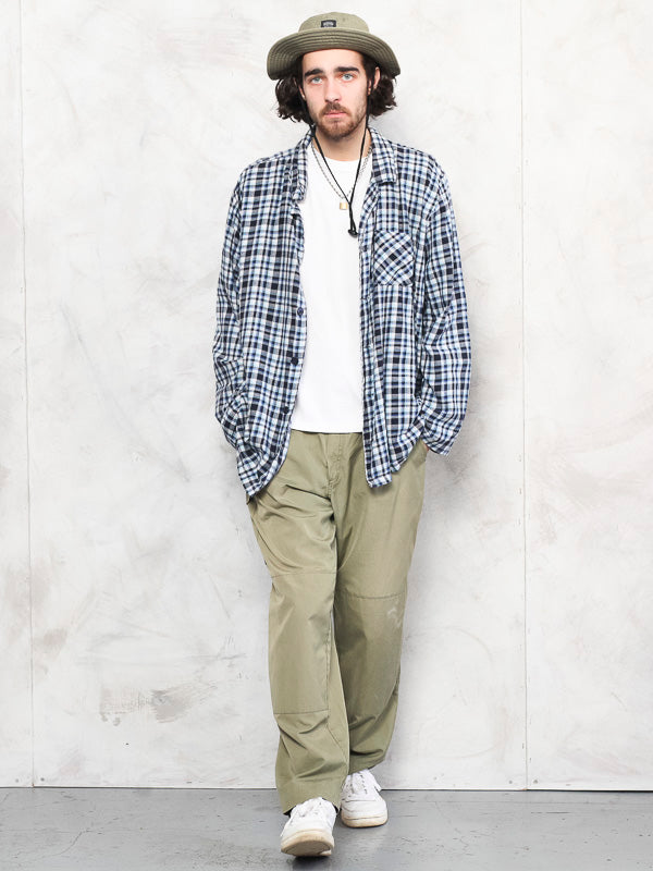 Vintage 90's Men Blue Checked Shirt - NorthernGrip