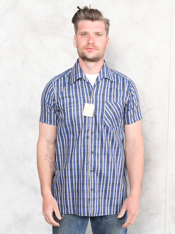 Vintage 90's Men Plaid Blue Shirt - NorthernGrip