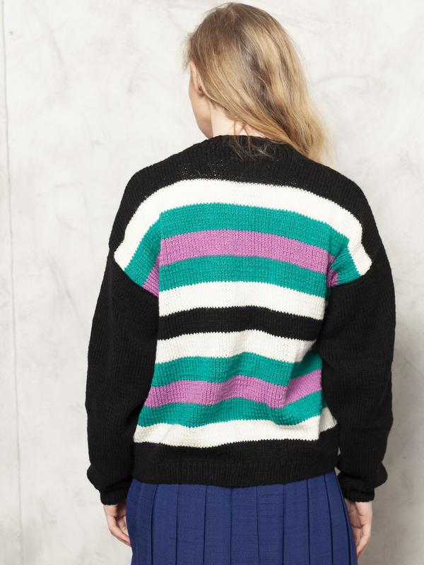 Vintage 80's Women Artsy Striped Cardigan - NorthernGrip