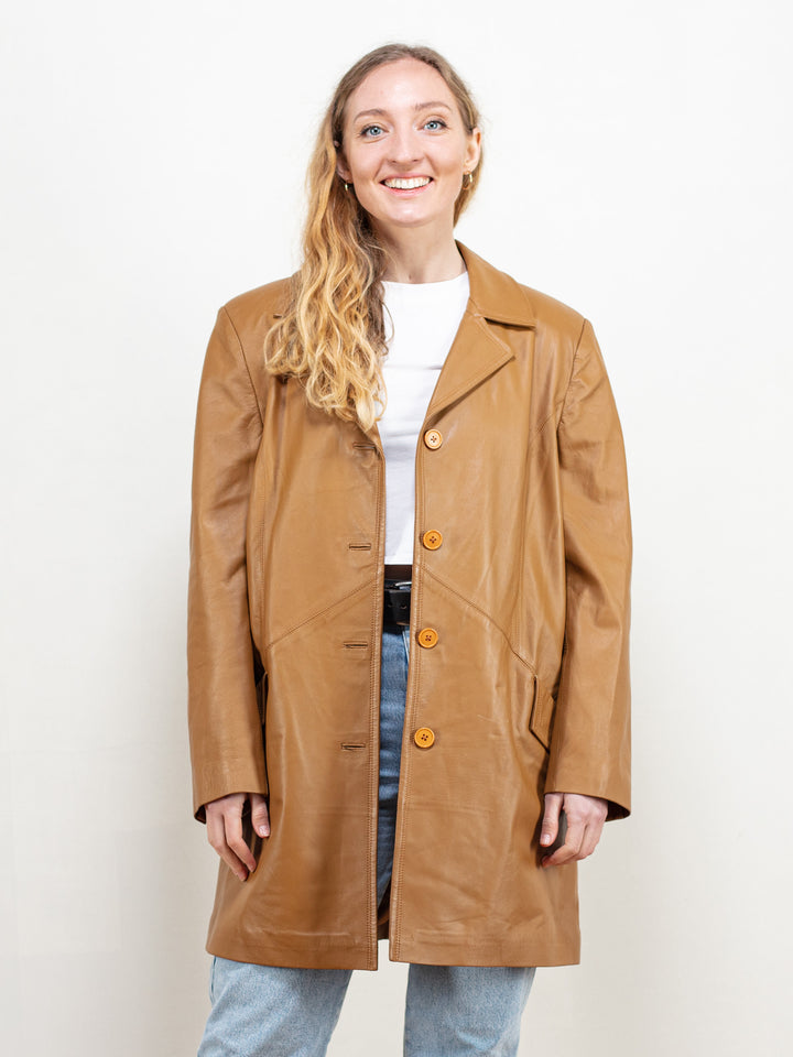 Vintage 80's Women Brown Leather Coat - NorthernGrip