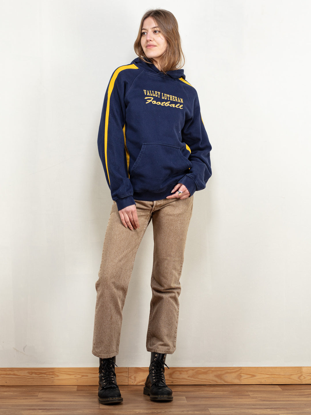Vintage 90's Valley Lutheran Football Hoodie in Grey - NorthernGrip