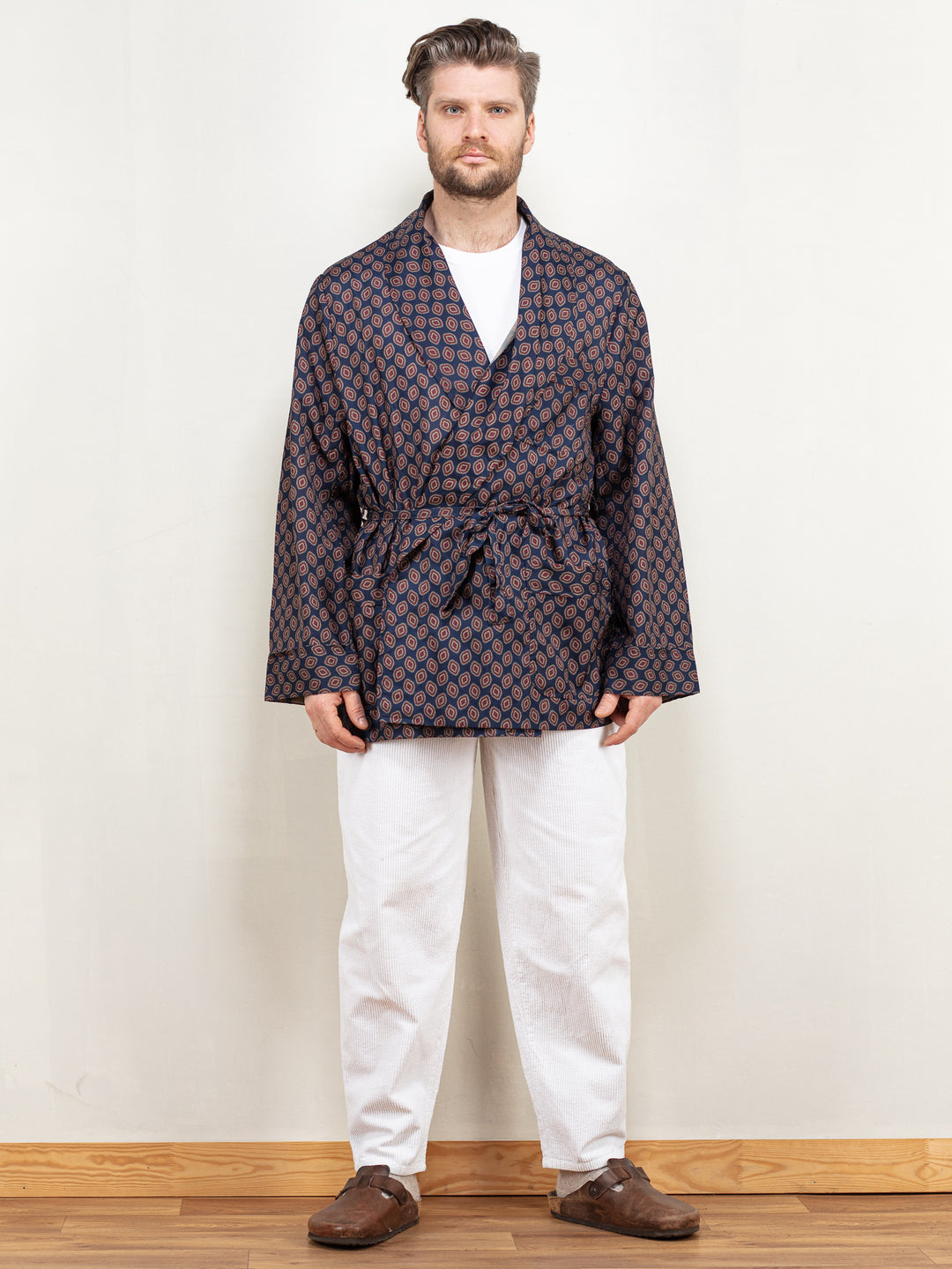 Vintage 90's Men Short Dressing Gown in Navy - NorthernGrip