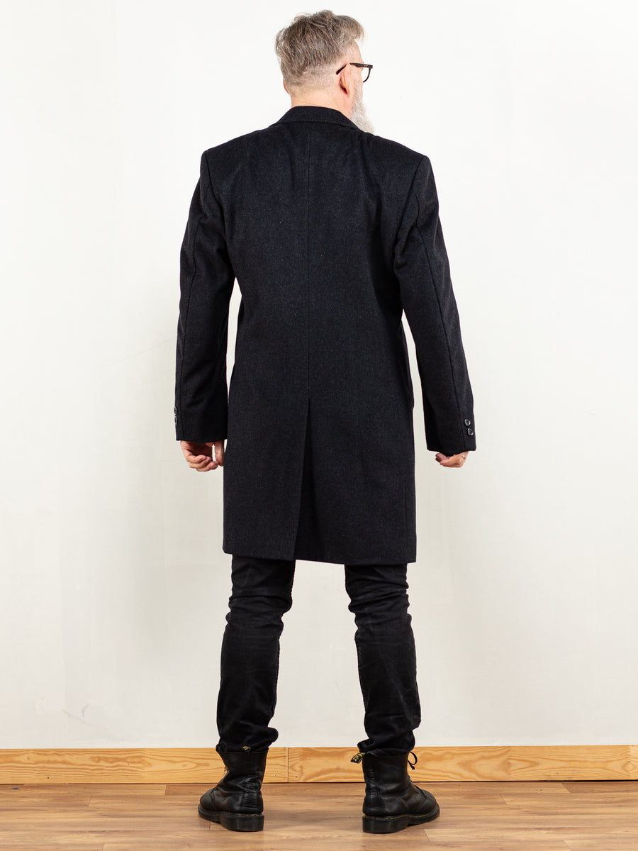 Vintage 90's Men Wool Blend Longline Coat in Black
