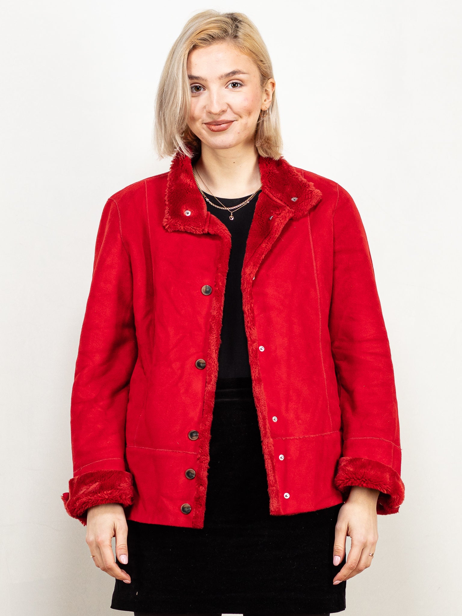 Red shearling corduroy jacket shop
