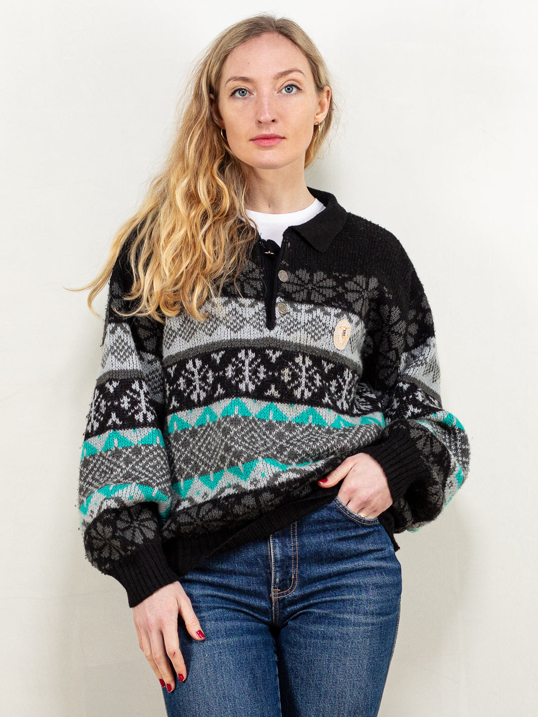 Vintage 90's Women Trussardi Norwegian Sweater in Black - NorthernGrip