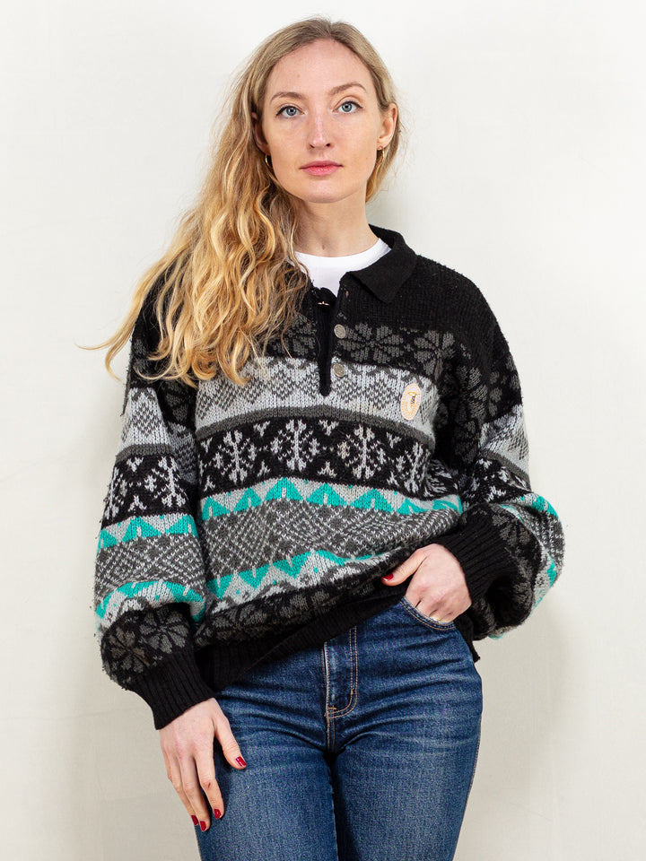 Vintage 90's Women Trussardi Norwegian Sweater in Black - NorthernGrip