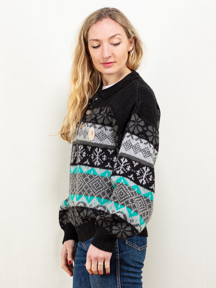 Vintage 90's Women Trussardi Norwegian Sweater in Black - NorthernGrip