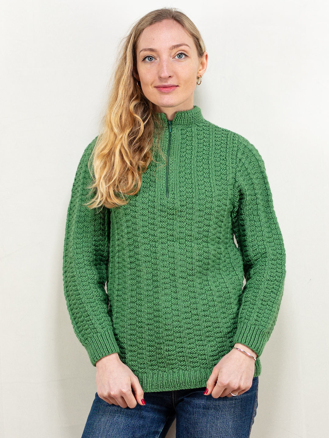 Vintage 90's Women Half Zip Knit Sweater in Green - NorthernGrip