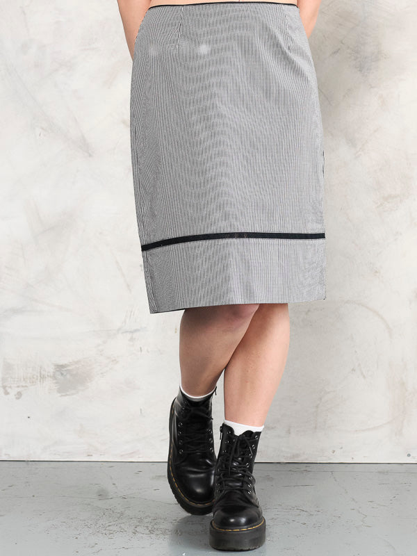 Midi Skirt Black Plaid Skirt 90s Styling Long Plaid Skirt Long