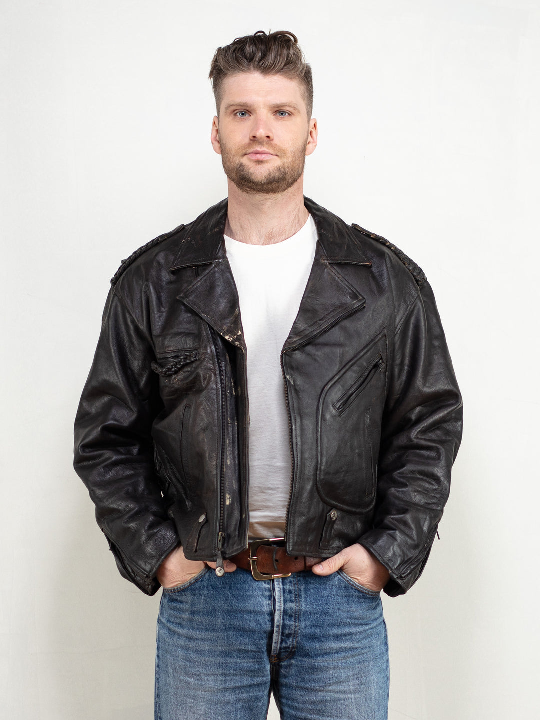 Vintage 90's Men Black Biker Jacket - NorthernGrip