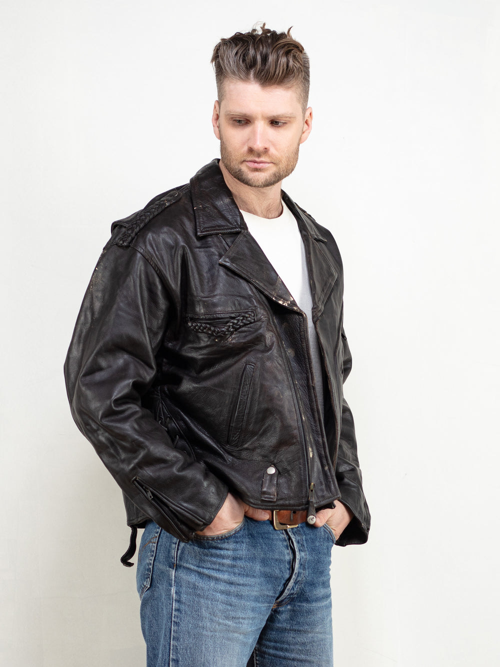 Vintage 90's Men Black Biker Jacket - NorthernGrip