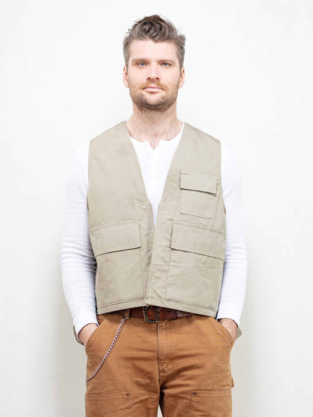 Vintage Men 80's Grey Hunting Waistcoat Vest - NorthernGrip