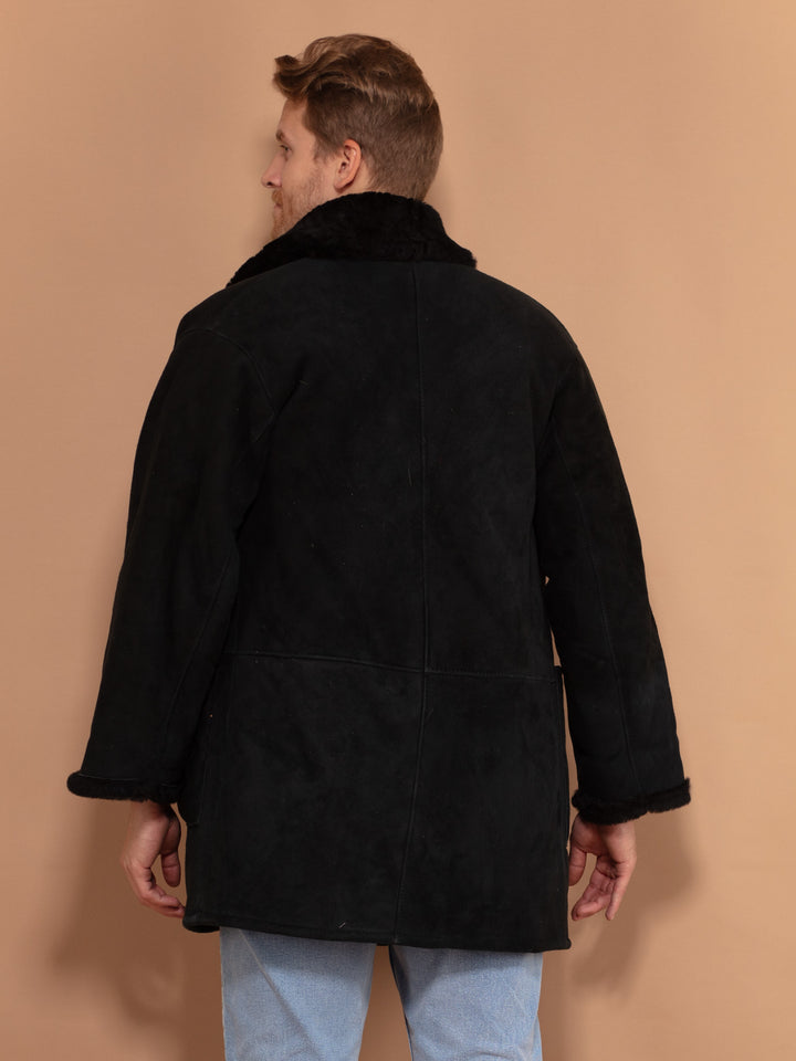 Vintage 00's Men Sheepskin Coat in Black - NorthernGrip