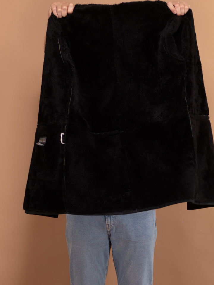 Vintage 00's Men Sheepskin Coat in Black - NorthernGrip
