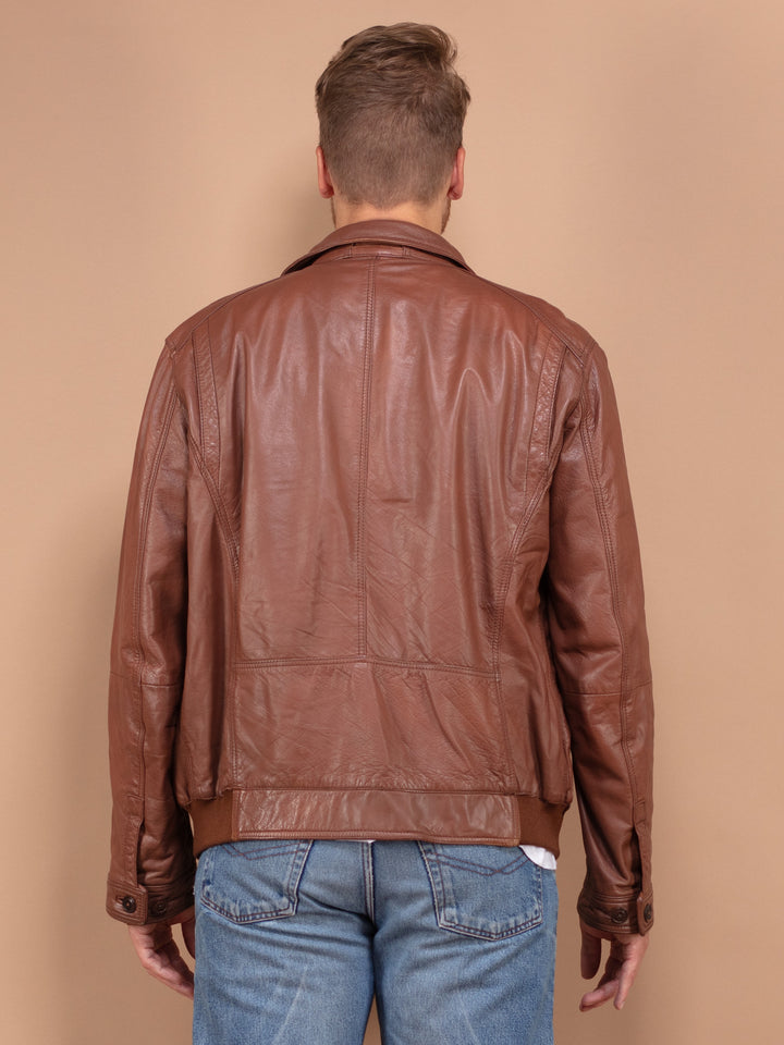 Men Leather Jacket 00's, Classic Brown Leather Jacket Size Large L, Timeless Leather Jacket, Retro Outerwear, Leather Blazer Jacket 00's
