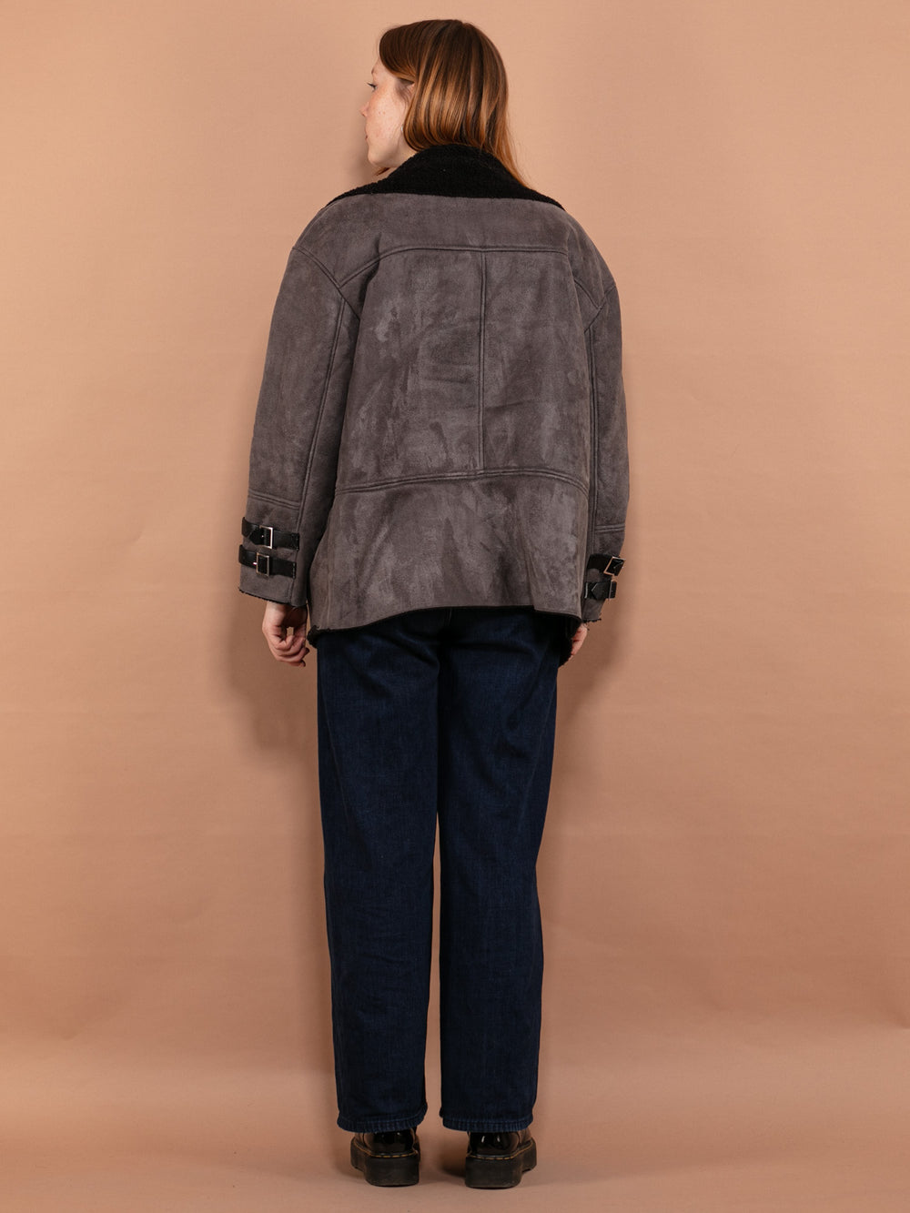 Vintage 00's Women Faux Sheepskin Coat in Gray - NorthernGrip