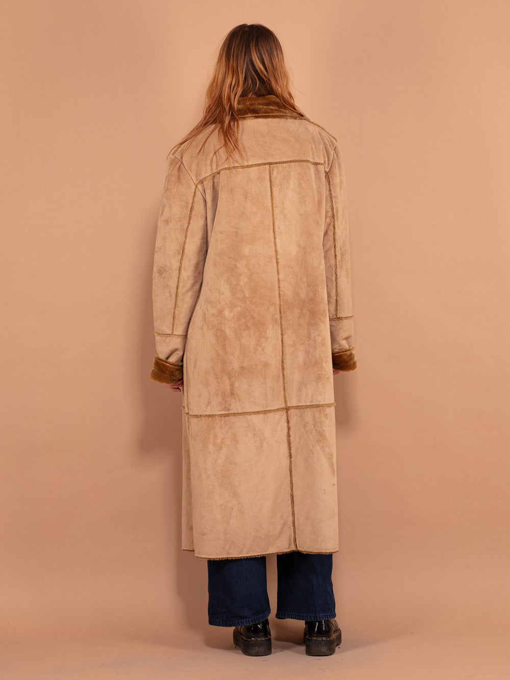 Vintage 00's Women Faux Sheepskin Maxi Coat in Beige - NorthernGrip