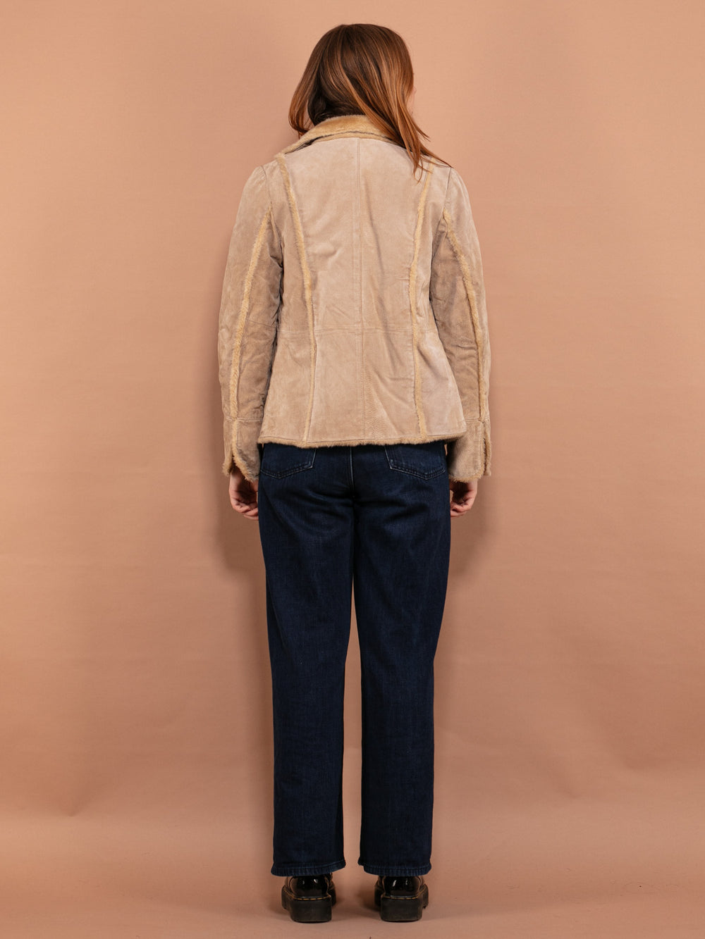Vintage 00's Women Suede Sherpa Jacket in Beige - NorthernGrip