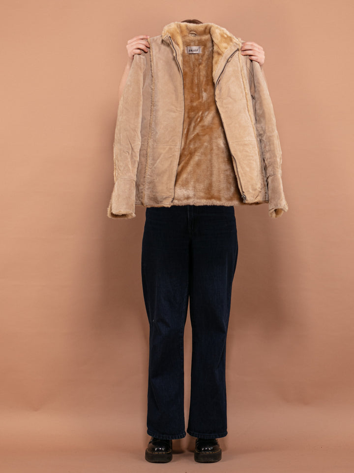 Suede Sherpa Jacket 00's, Size Small, Y2K Penny Lane Style Jacket, Faux Fur Lined Casual Boho Jacket, Women Winter Wear, 00's Y2K Clothing