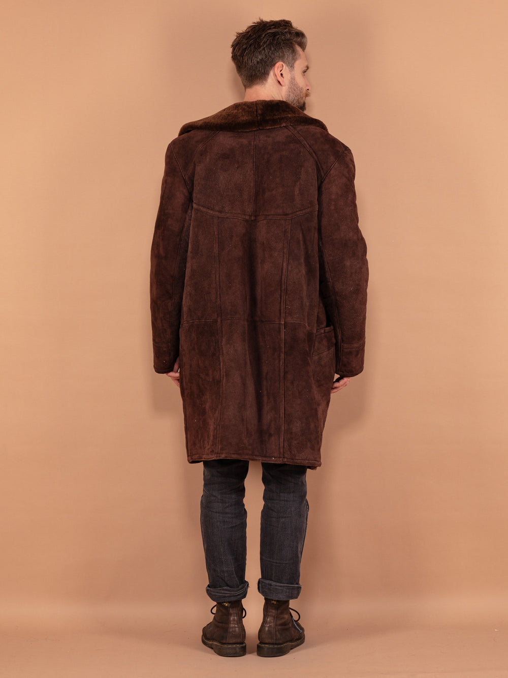 Vintage 70's Men Sheepskin Long Coat in Brown - NorthernGrip