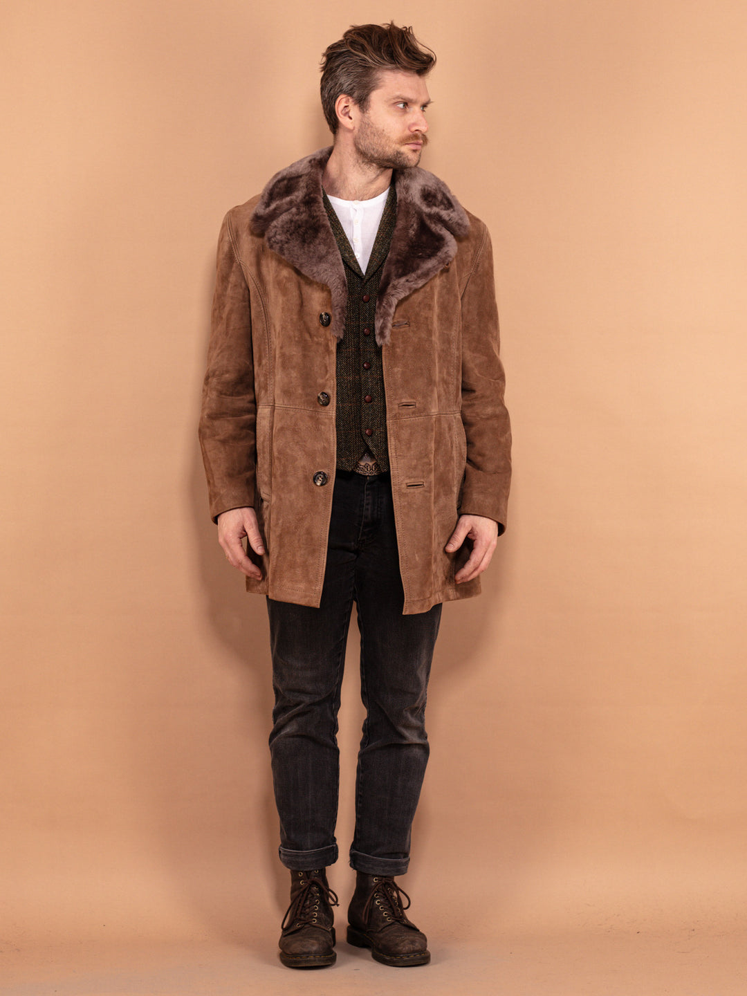 Suede Sherpa Sheepskin Sherpa Jacket Men's Suede Sherpa Jacket