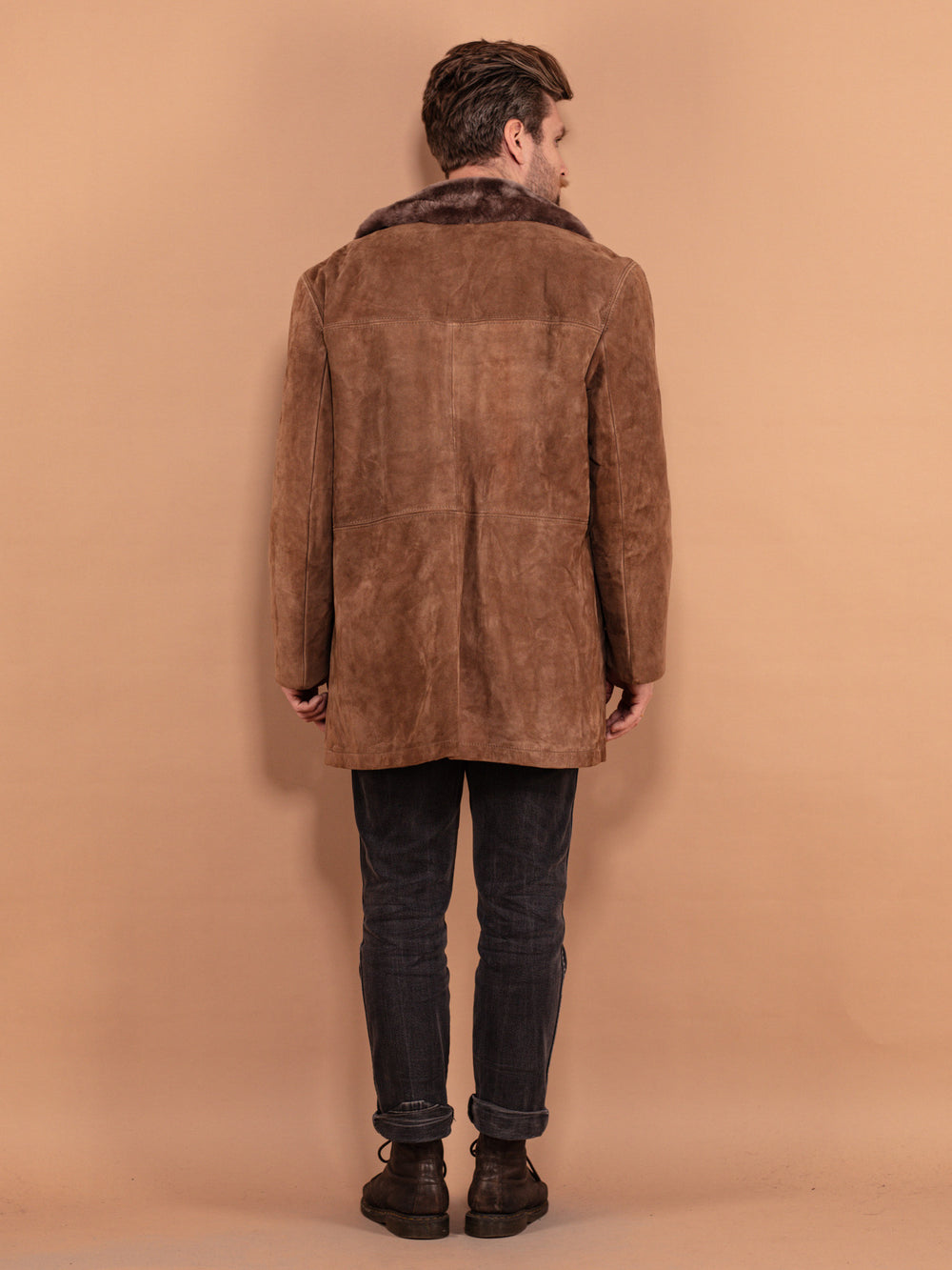 Vintage 70's Men Suede Sherpa Coat in Beige - NorthernGrip