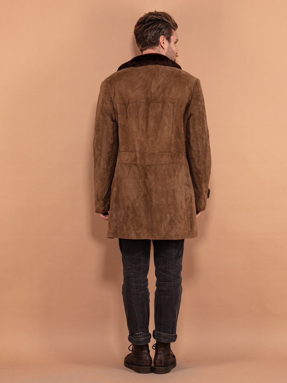 Vintage 70's Men Suede Sherpa Coat in Dark Beige - NorthernGrip