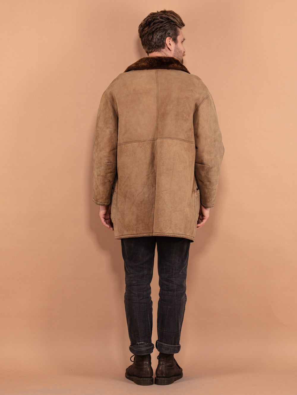 Vintage 80's Men Worn In Sheepskin Coat in Beige - NorthernGrip