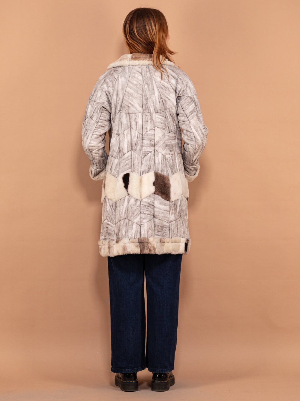 Vintage 80's Women Patchwork Sheepskin Coat in Beige - NorthernGrip
