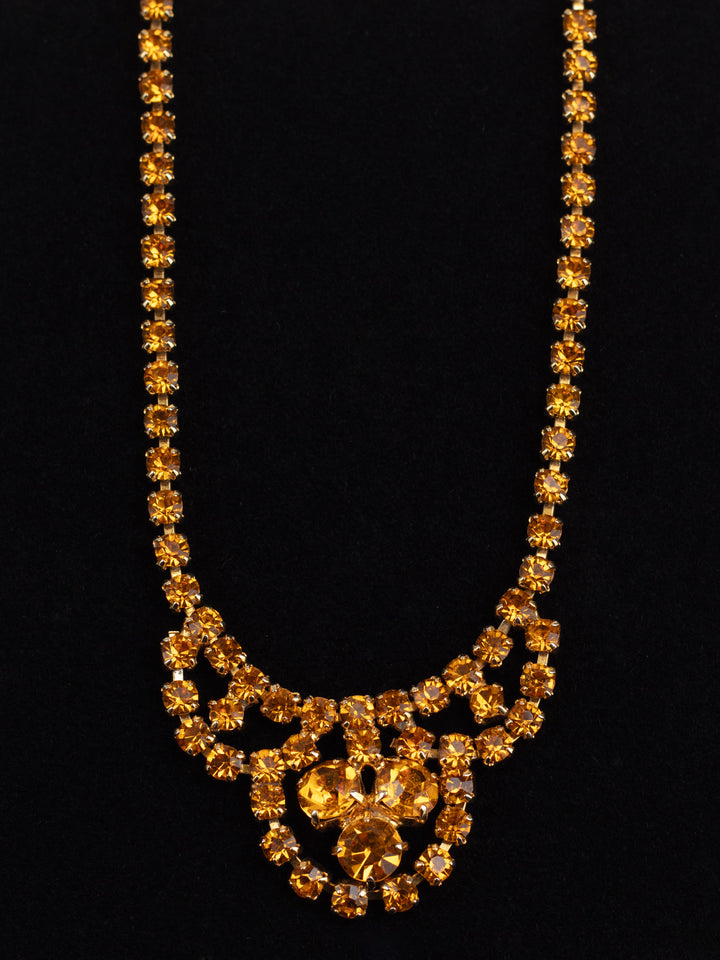Vintage 50s Gold-Tone Amber Rhinestone Necklace