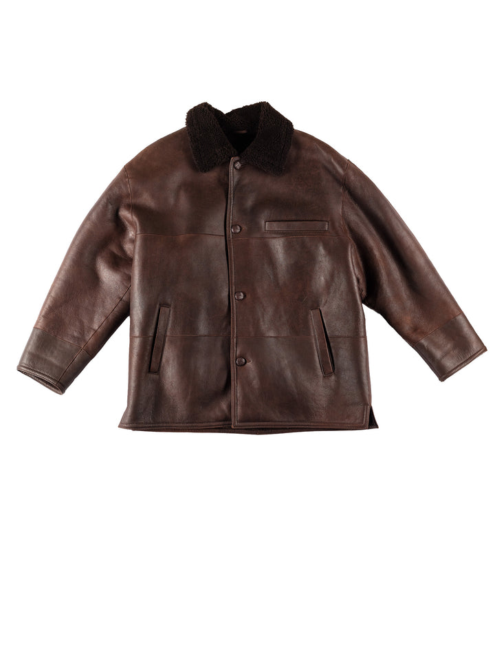 Vintage 80's Men Sheepskin Coat in BrownVN665