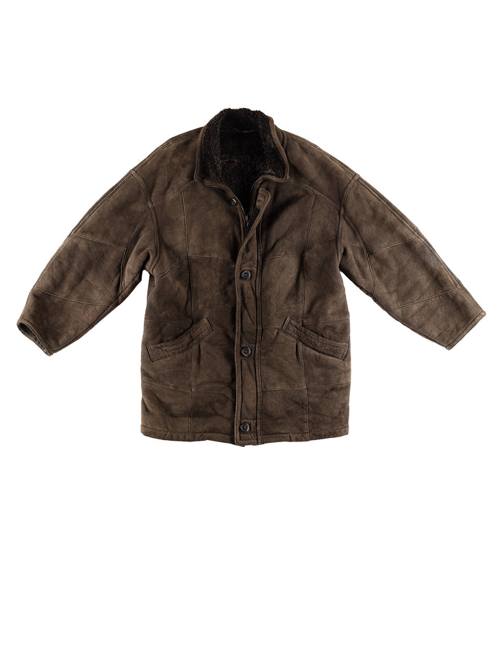 Vintage 80's Men Sheepskin Coat in KhakiVN462