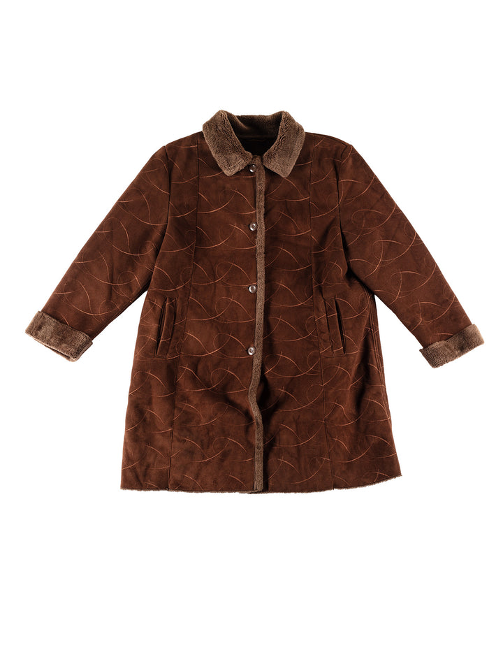 Vintage 80's Women Faux Sheepskin Coat in BrownMN455
