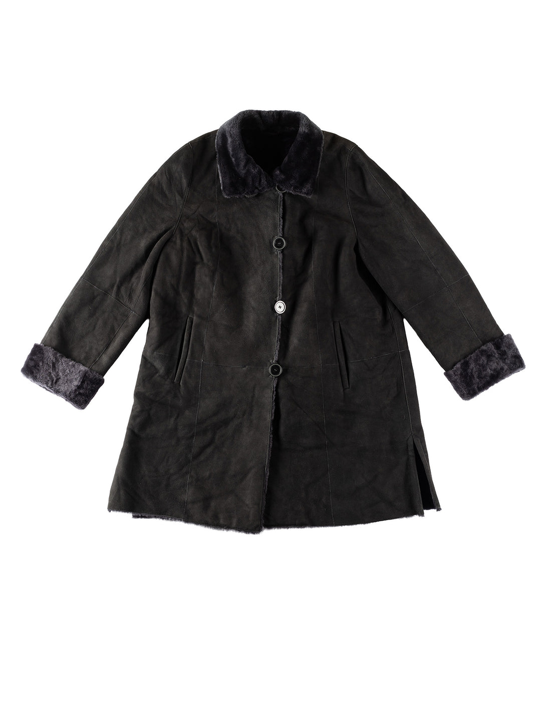 Vintage 80's Women Sheepskin Coat in GrayMN354
