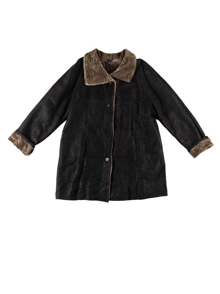 Vintage 80's Women Sheepskin Coat in BlackMN619