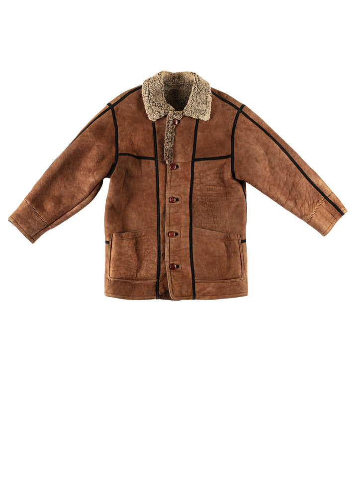 Vintage 80's Men Sheepskin Coat in BrownVN697