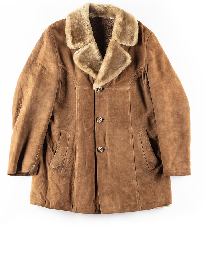 Vintage 70's Men Faux Sheepskin Coat in Brown