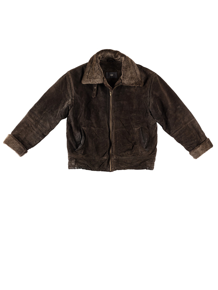 Vintage 80's Men Faux Sheepskin Coat in BrownVN565