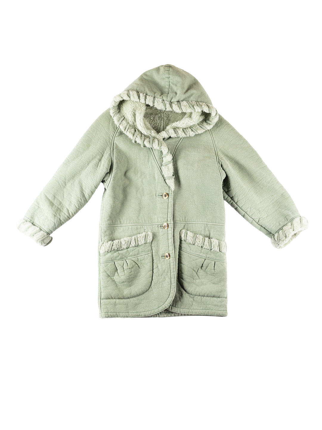 Vintage 80's Women Faux Sheepskin Coat in GreenMN289