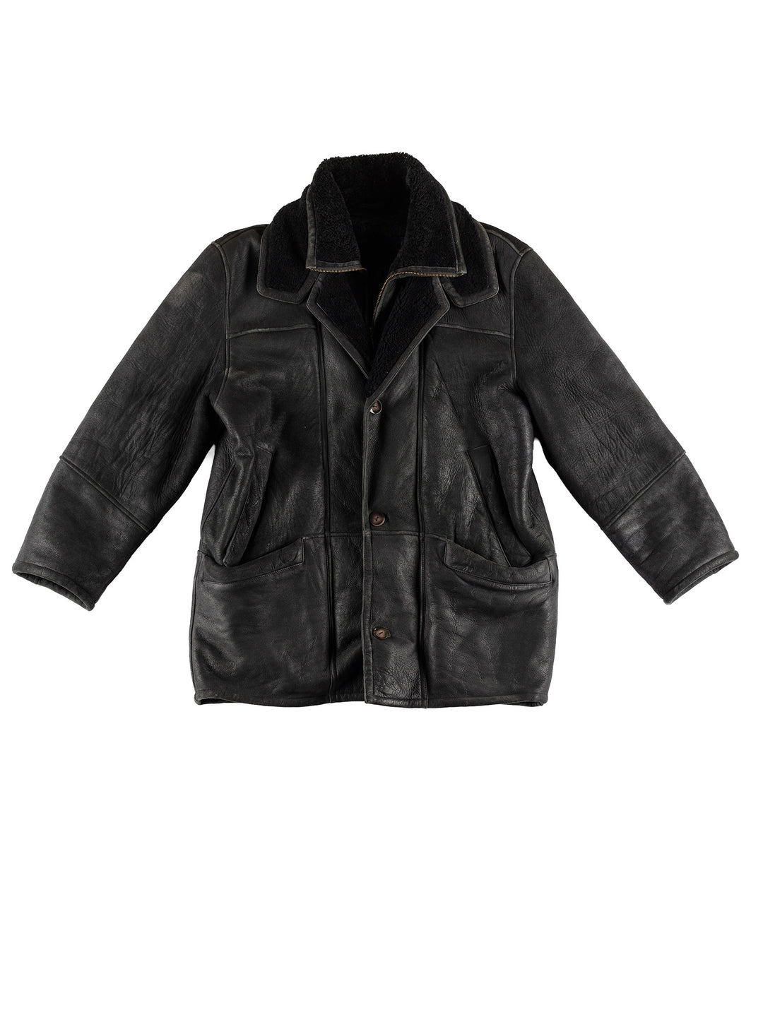 Vintage 80's Men Sheepskin Coat in BlackVN445