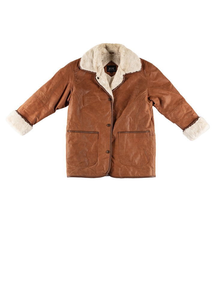 Vintage 80's Women Faux Sheepskin Coat in BrownMN358