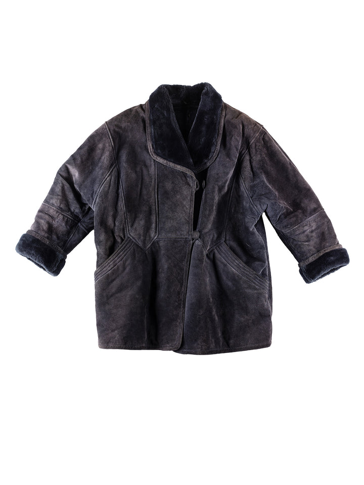 Vintage 80's Women Faux Sheepskin Coat in PurpleMN269