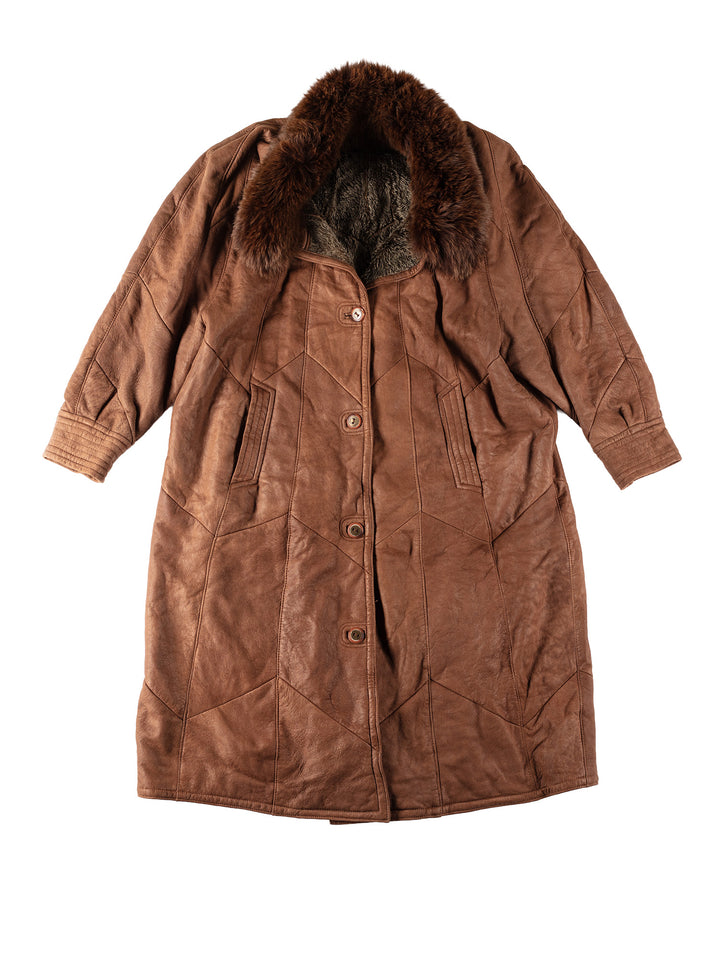 Vintage 80's Women Sheepskin Coat in BrownMN544