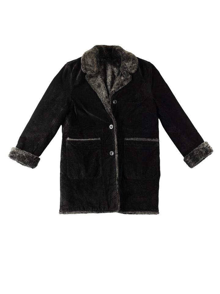 Vintage 80's Women Faux Sheepskin Coat in BlackMN350